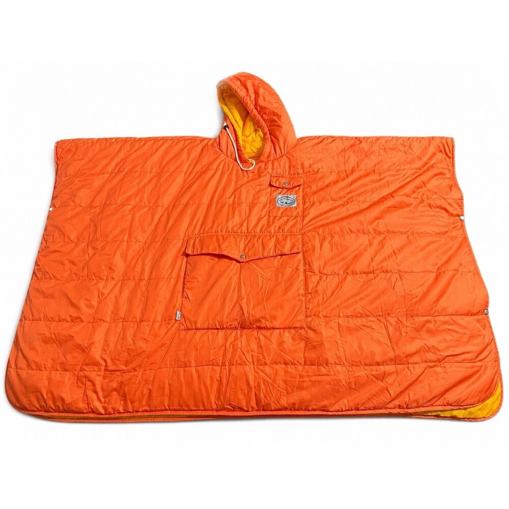 Poler Reversible Hooded Camping Poncho Blanket Orange Yellow Outdoor Puffy